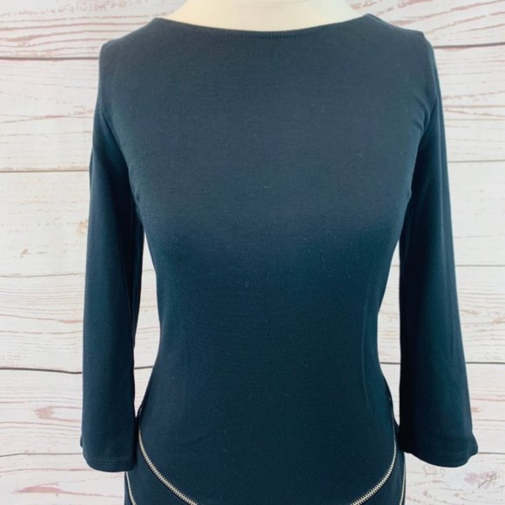 Express Goth Sexy Black Sheath Dress with Punk Silver Zipper Accents, Small - Picture 4 of 12